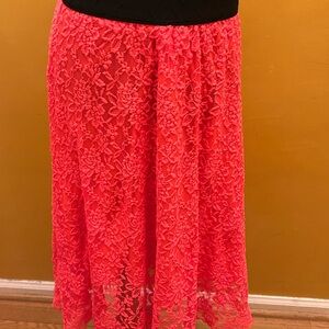 LuLaRoe Neon Coral Lace Lola Skirt Size M